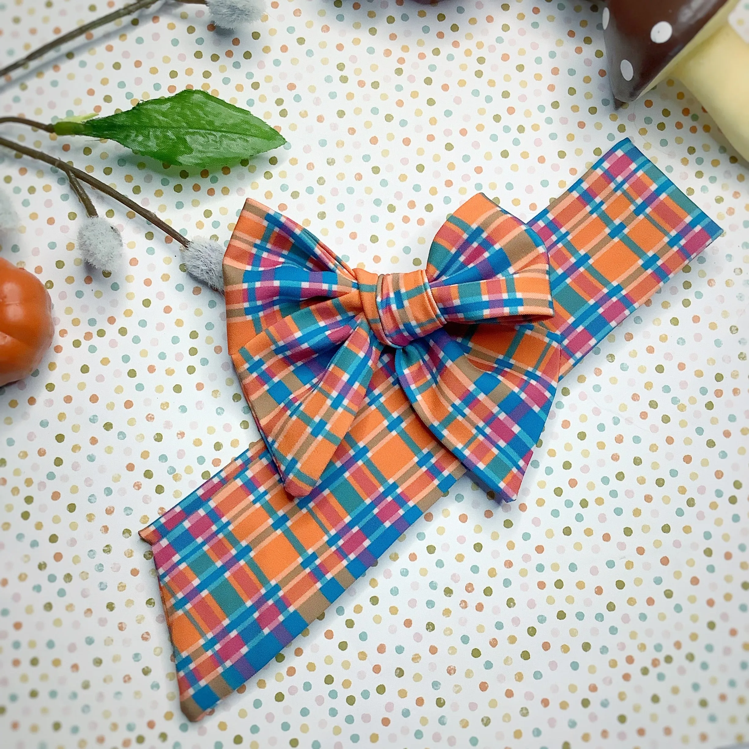 Cheery Autumn Plaid Bow Strip and Scrunchie Collection