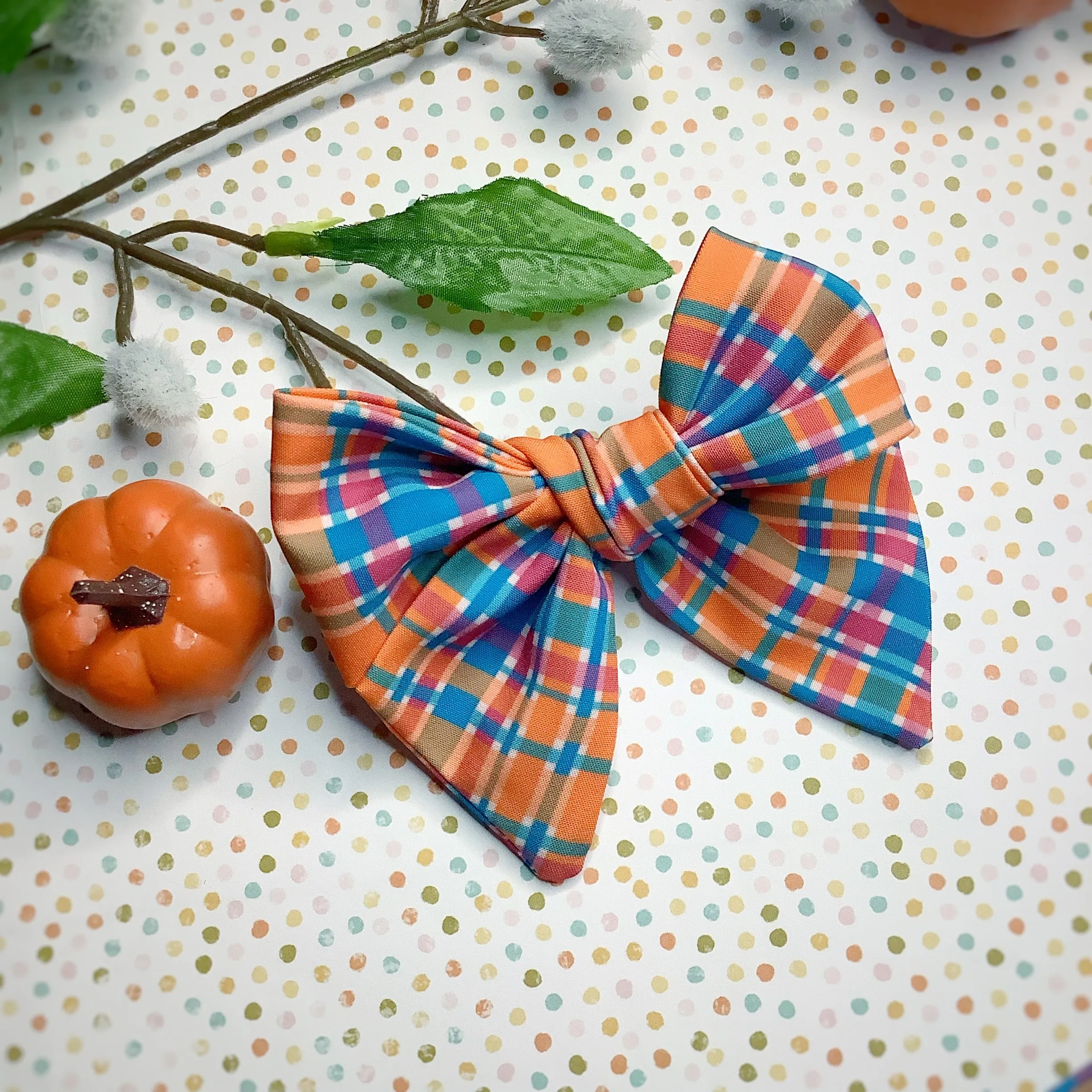 Cheery Autumn Plaid Bow Strip and Scrunchie Collection