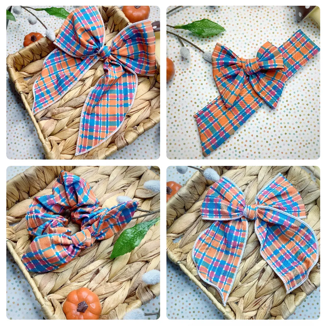 Cheery Autumn Plaid Bow Strip and Scrunchie Collection