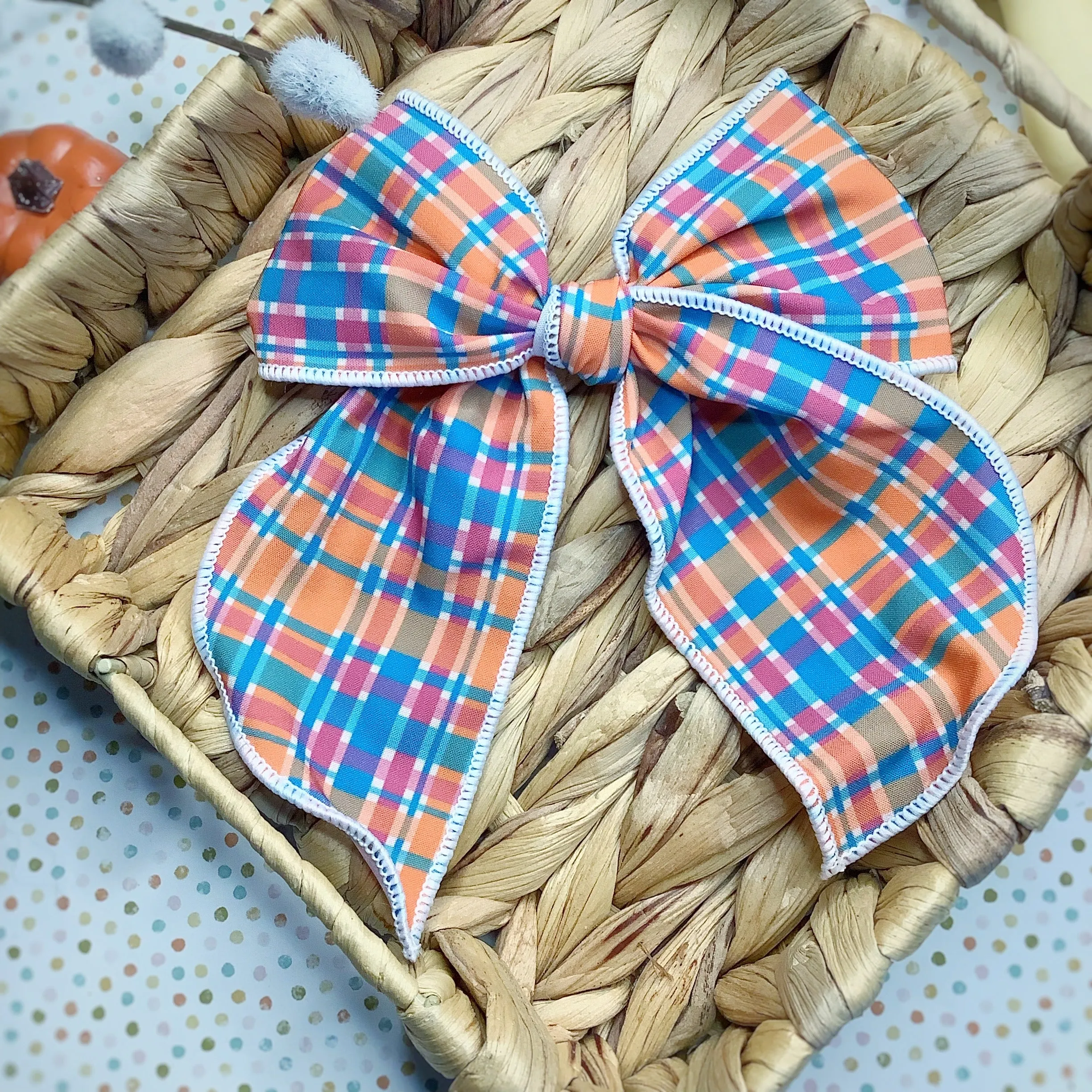 Cheery Autumn Plaid Bow Strip and Scrunchie Collection