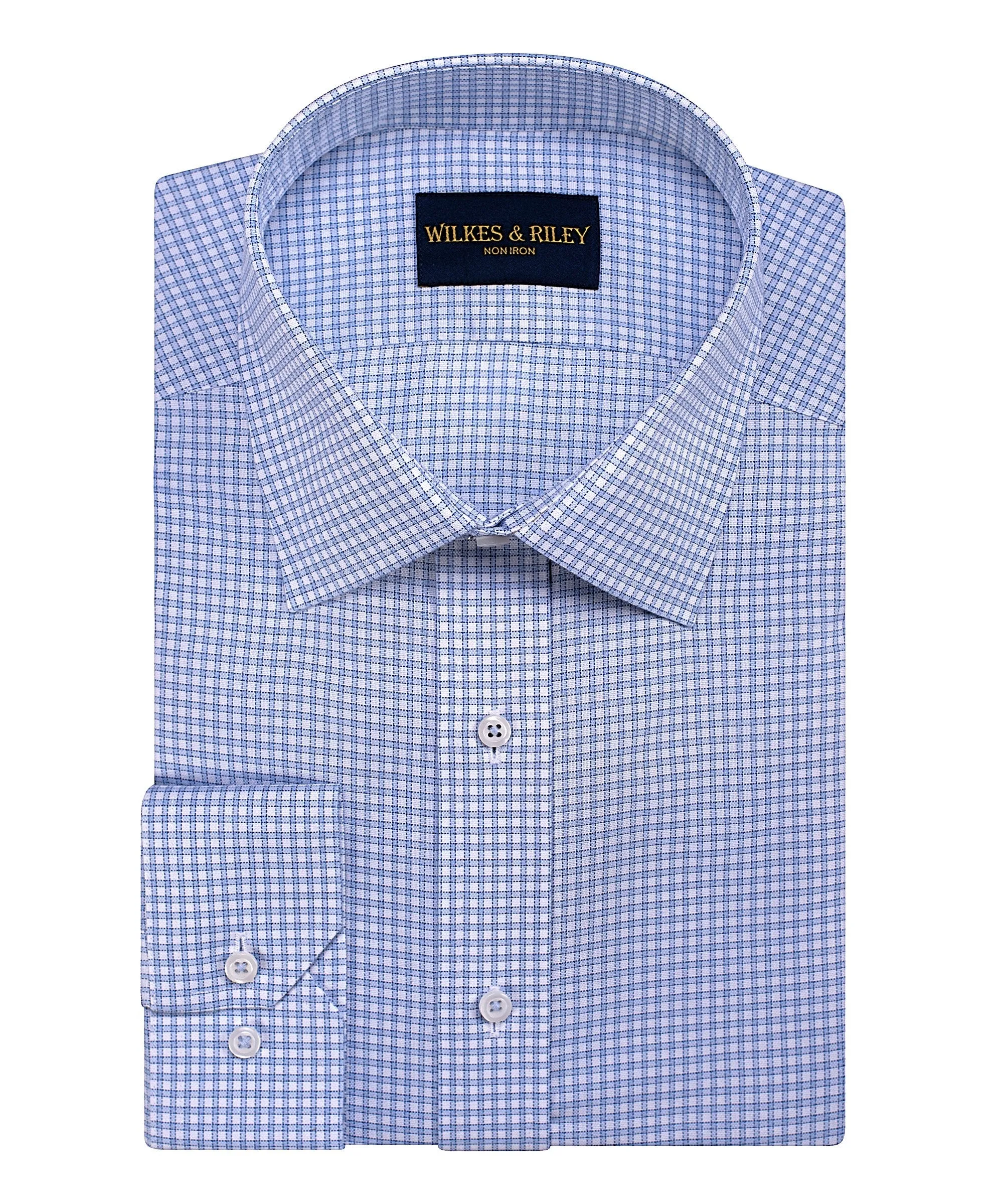 Classic Fit Sky Oxford Check Spread Collar Non-Iron Dress Shirt