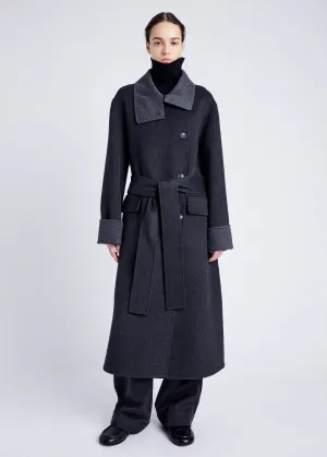Constance Coat in Pinstripe Melton (Dark Grey Melange)