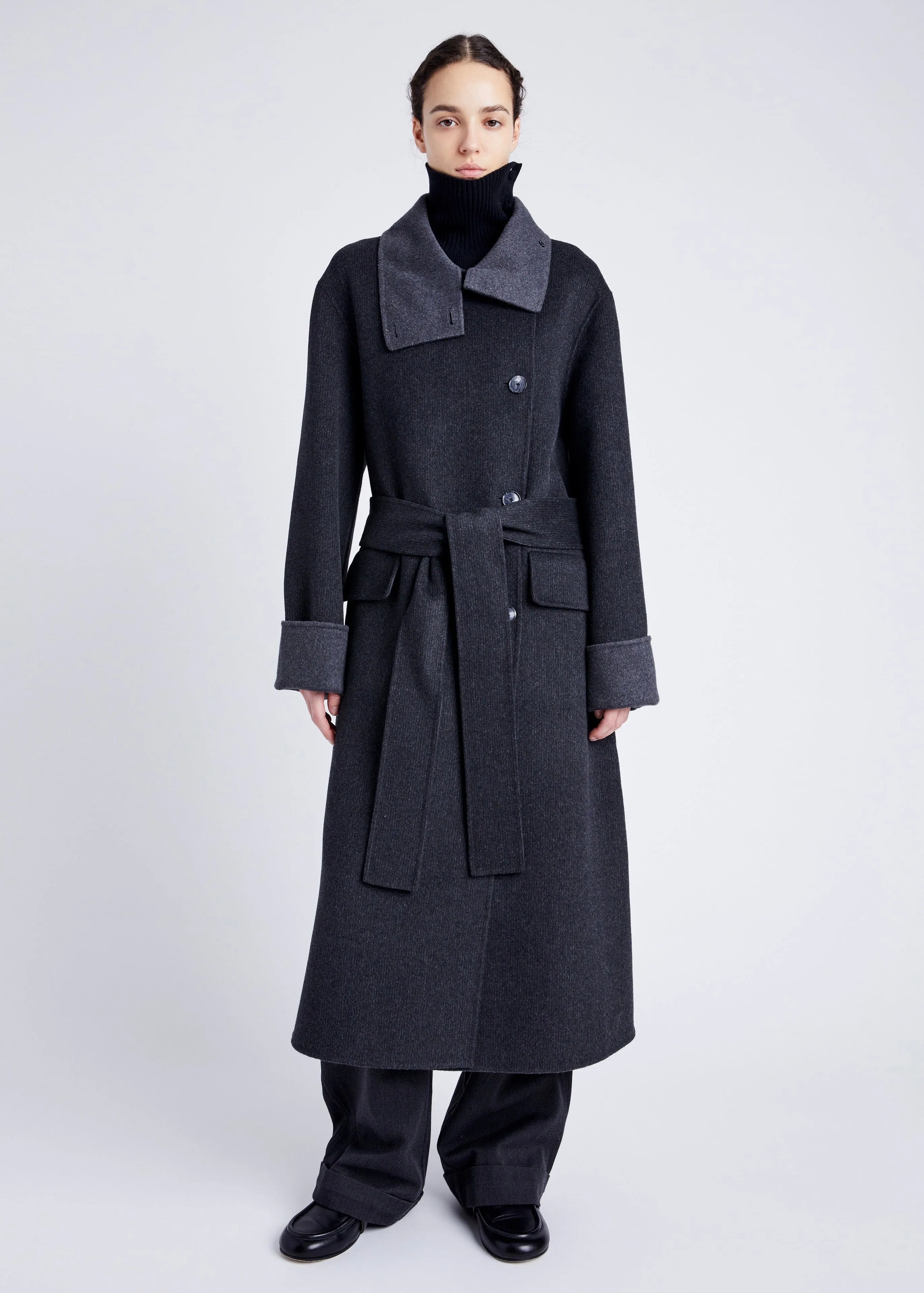 Constance Coat in Pinstripe Melton (Dark Grey Melange)