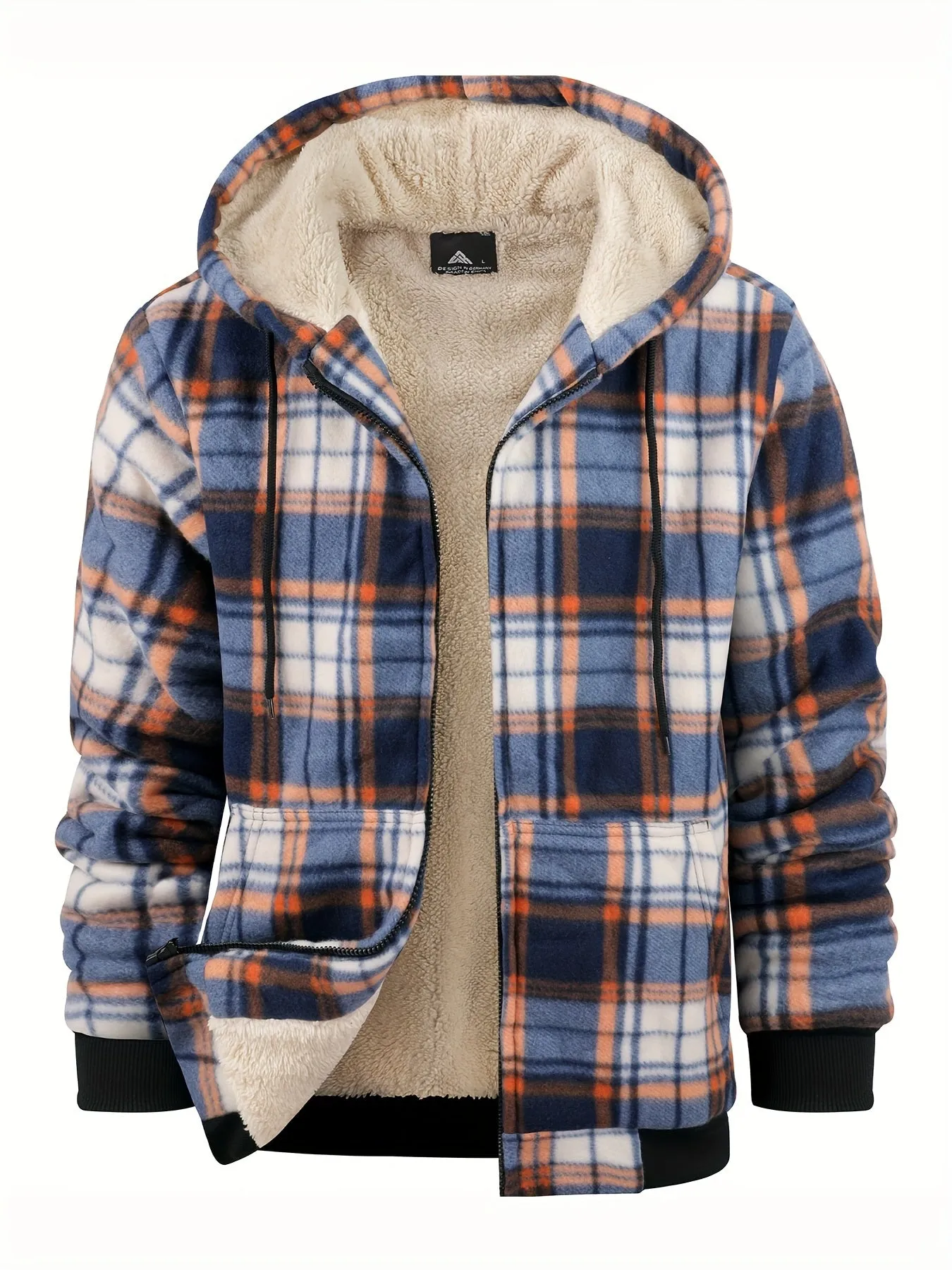 Cozy Plaid Hooded Fleece Jacket - Soft, Warm, and Water-Resistant Zip-Up Hoodie for Autumn and Winter Daily Outerwear - Classic Design, Casual, and Trendy Long Sleeve Jacket for Men