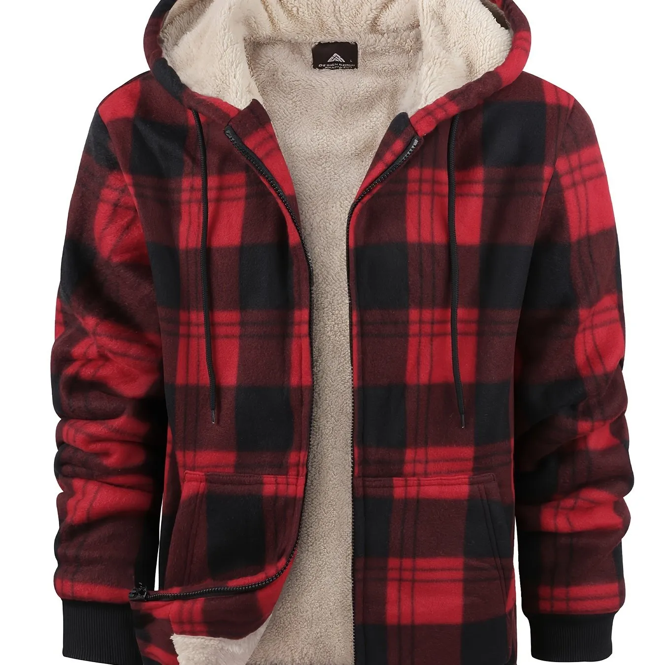Cozy Plaid Hooded Fleece Jacket - Soft, Warm, and Water-Resistant Zip-Up Hoodie for Autumn and Winter Daily Outerwear - Classic Design, Casual, and Trendy Long Sleeve Jacket for Men