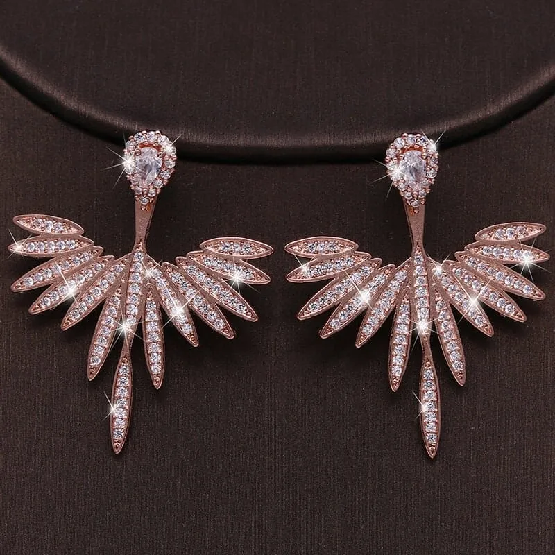 Crystal Ear Studs Phoenix Earrings, 2-in-1 Ear Jackets 14K Gold Plated Stud Earrings for Brides or Prom