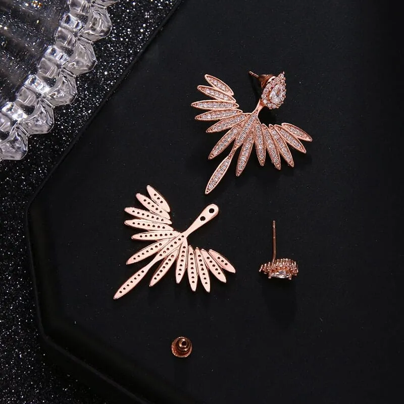 Crystal Ear Studs Phoenix Earrings, 2-in-1 Ear Jackets 14K Gold Plated Stud Earrings for Brides or Prom
