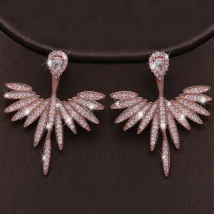 Crystal Ear Studs Phoenix Earrings, 2-in-1 Ear Jackets 14K Gold Plated Stud Earrings for Brides or Prom