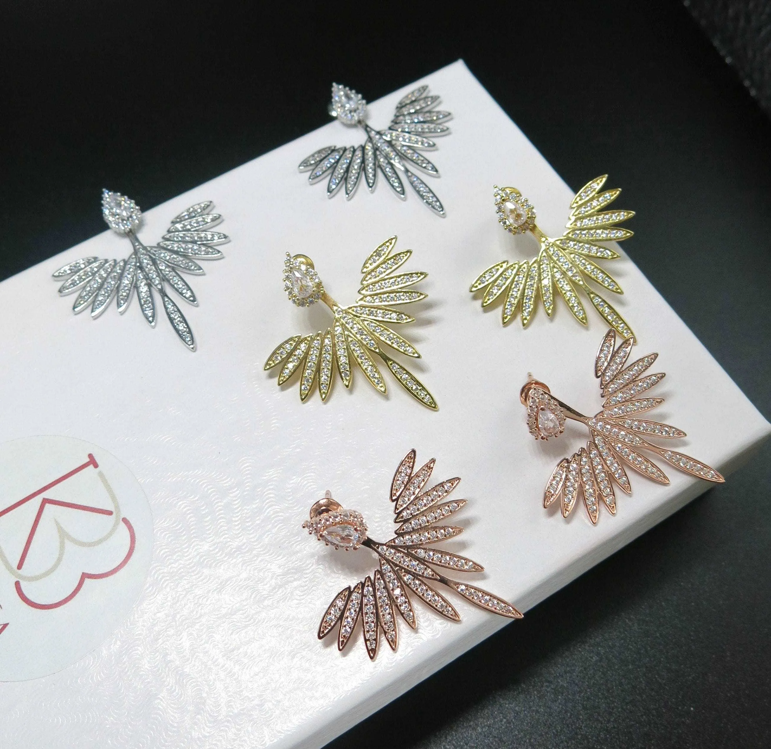 Crystal Ear Studs Phoenix Earrings, 2-in-1 Ear Jackets 14K Gold Plated Stud Earrings for Brides or Prom