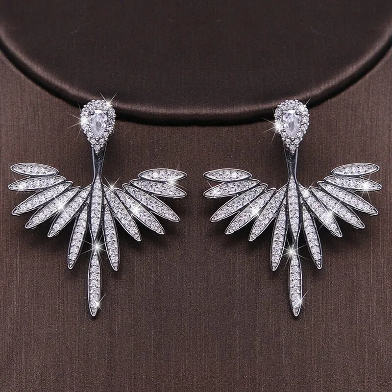 Crystal Ear Studs Phoenix Earrings, 2-in-1 Ear Jackets 14K Gold Plated Stud Earrings for Brides or Prom