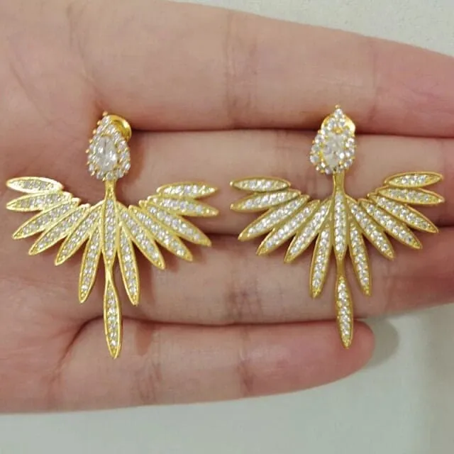 Crystal Ear Studs Phoenix Earrings, 2-in-1 Ear Jackets 14K Gold Plated Stud Earrings for Brides or Prom