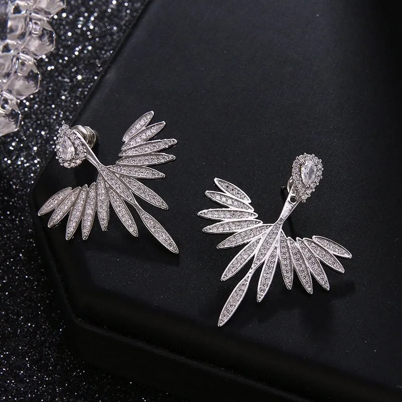 Crystal Ear Studs Phoenix Earrings, 2-in-1 Ear Jackets 14K Gold Plated Stud Earrings for Brides or Prom