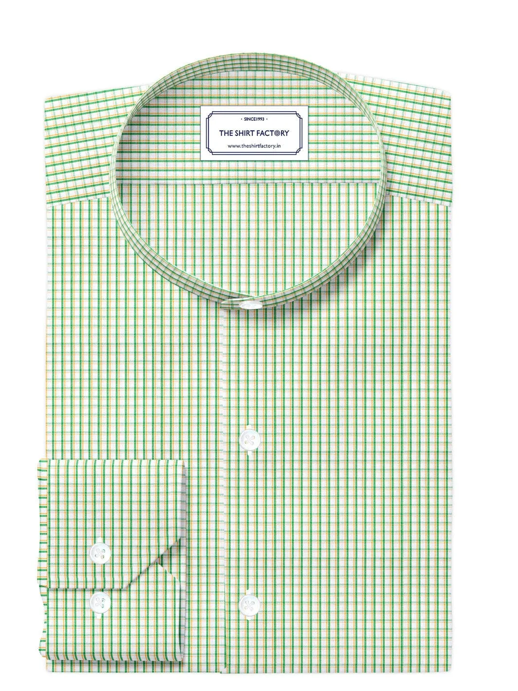 Custom Tailored Premium Cotton White Shirt with Green and Yellow check - CUS-10283