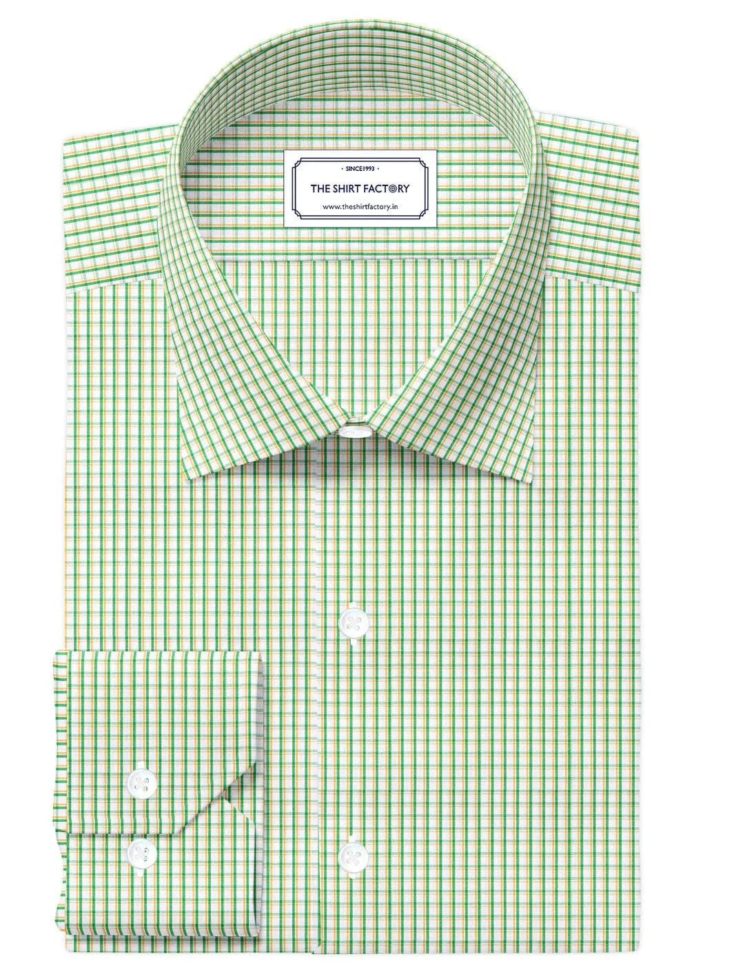 Custom Tailored Premium Cotton White Shirt with Green and Yellow check - CUS-10283