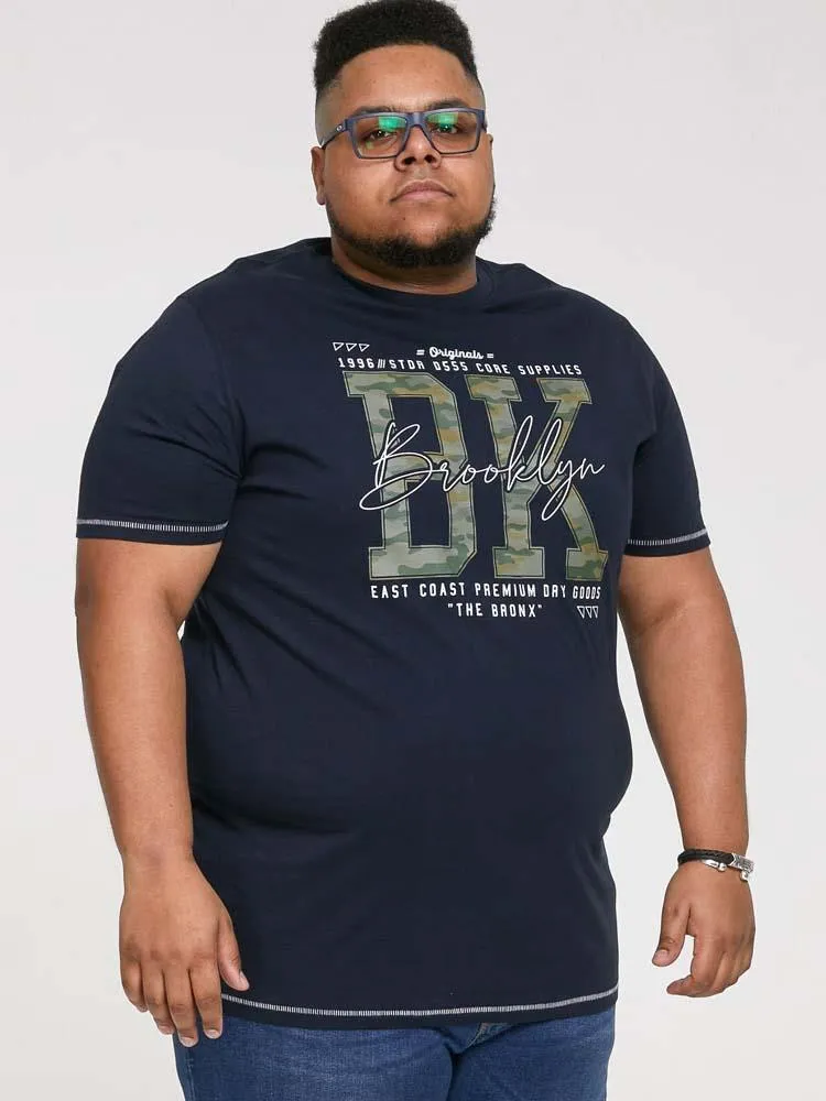 D555 Men's HARDWICK-Brooklyn Camo Printed T-Shirt in Navy, 3XL to 6XL