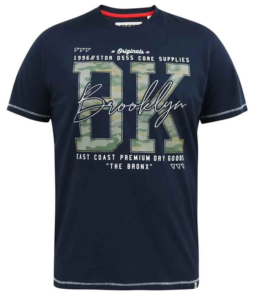 D555 Men's HARDWICK-Brooklyn Camo Printed T-Shirt in Navy, 3XL to 6XL