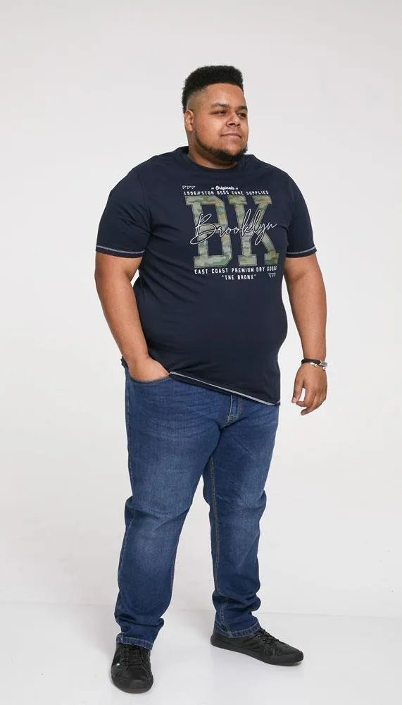 D555 Men's HARDWICK-Brooklyn Camo Printed T-Shirt in Navy, 3XL to 6XL