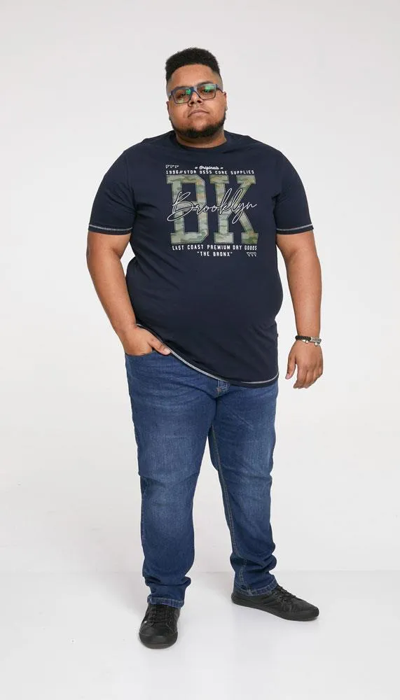 D555 Men's HARDWICK-Brooklyn Camo Printed T-Shirt in Navy, 3XL to 6XL