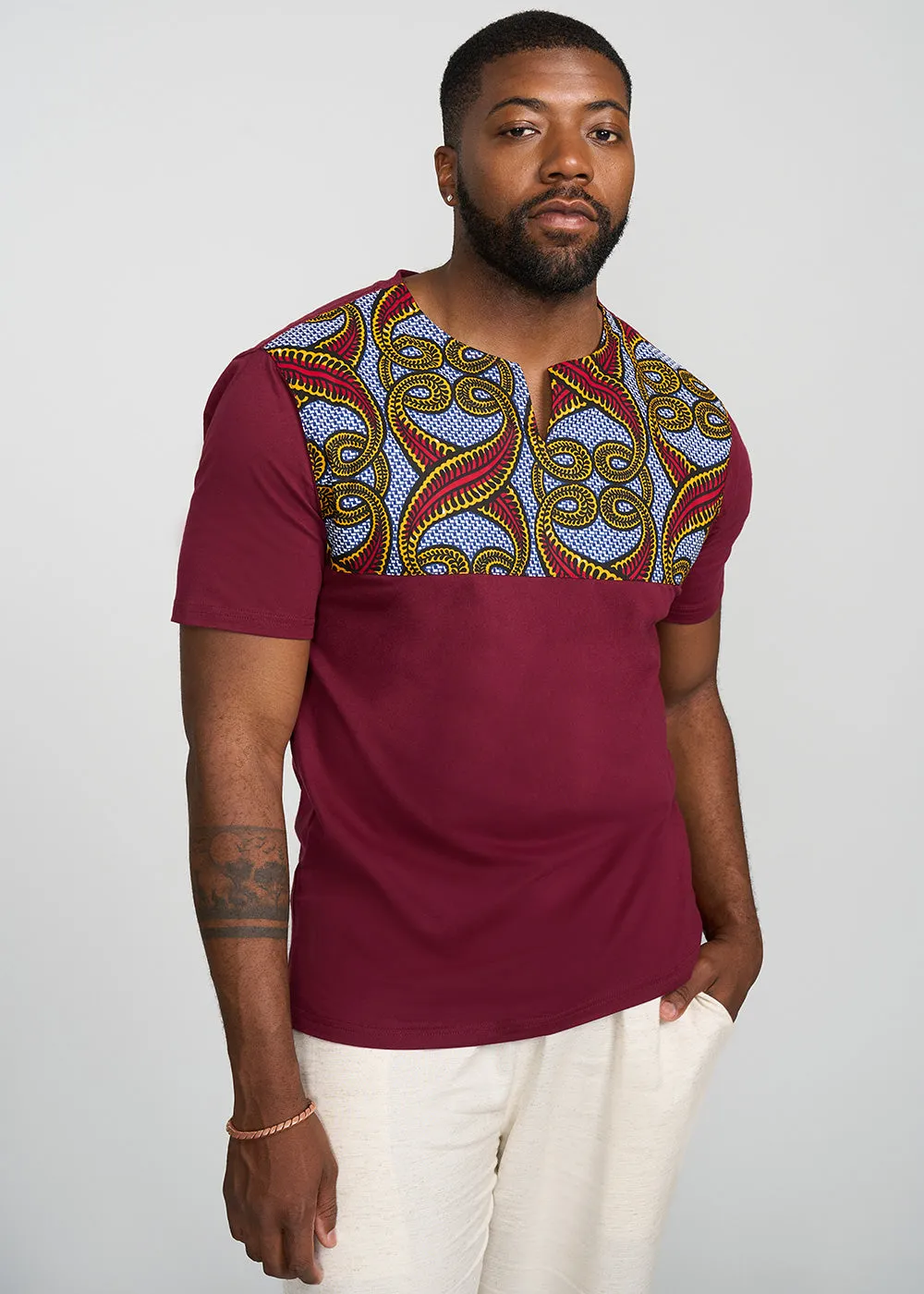 Dayo Men's African Print T-shirt (Red Yellow Vines)