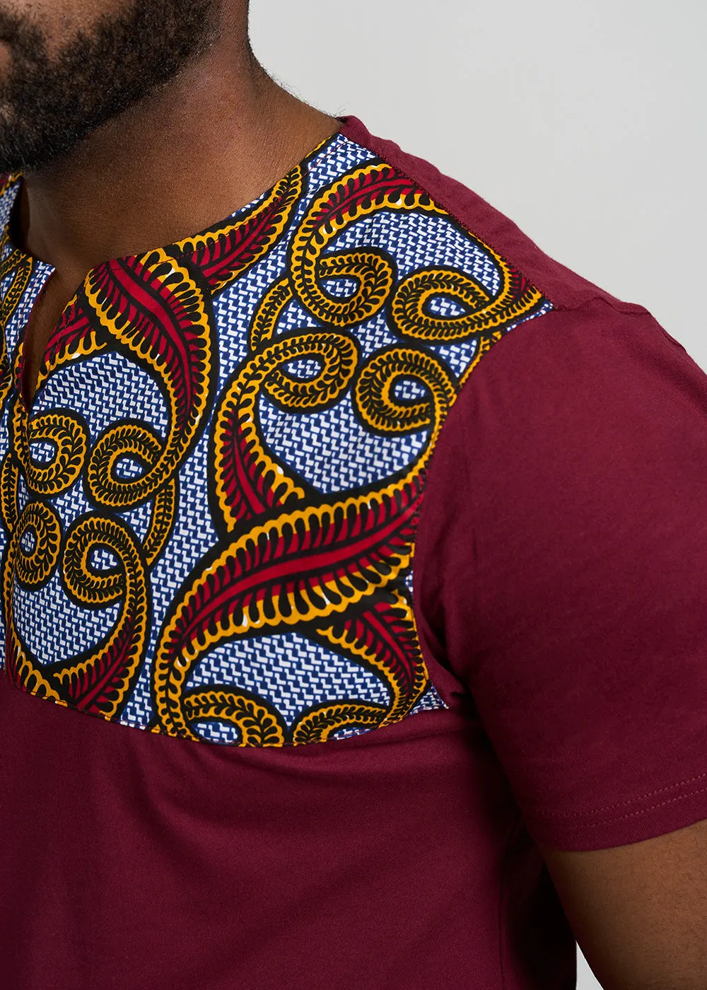 Dayo Men's African Print T-shirt (Red Yellow Vines)