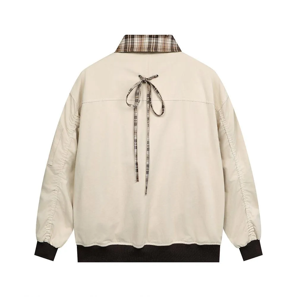 Detachable Lapel Jacket Coat Trendy Brand Men's European And American Fashionable Design Bow Pleated Loose Baseball Suit