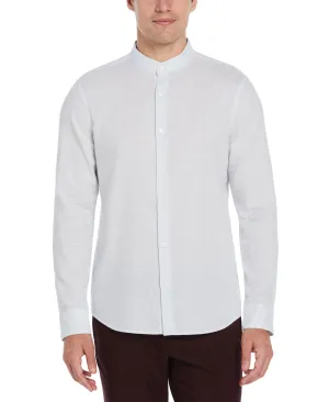 Dobby Linen Shirt with Band Collar