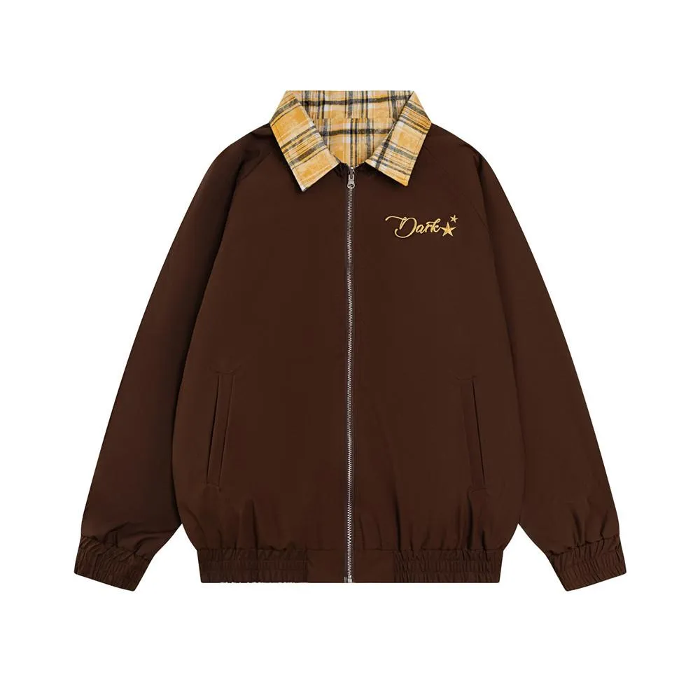 Double-sided Jacket Coat Vibe American Style Trendy Brand Loose Men's Lapel Baseball Dress Color-block Plaid Crock Top