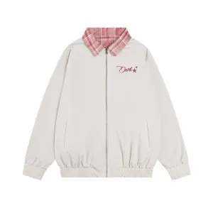 Double-sided Jacket Coat Vibe American Style Trendy Brand Loose Men's Lapel Baseball Dress Color-block Plaid Crock Top