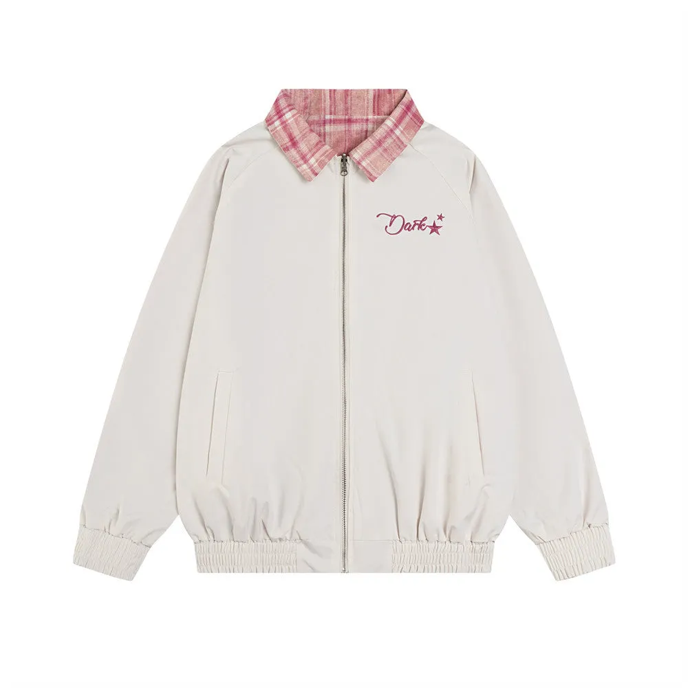 Double-sided Jacket Coat Vibe American Style Trendy Brand Loose Men's Lapel Baseball Dress Color-block Plaid Crock Top