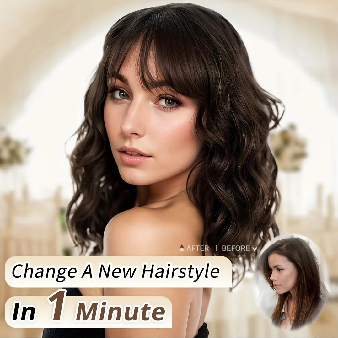 Elegant Short Bob Wig with Bangs for Women: 100% Density, Breathable, Heat-Resistant Curly Wavy Hair - Perfect for Daily and Party Use