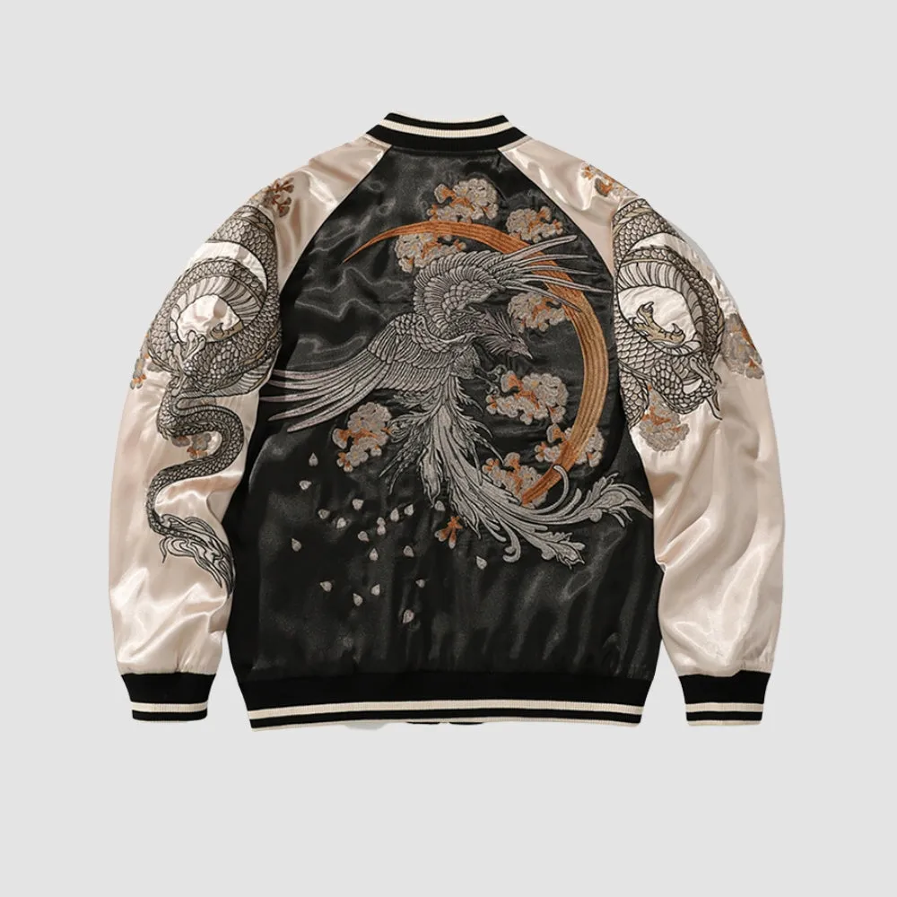 Embroidered White Fox Baseball Zipper Jacket
