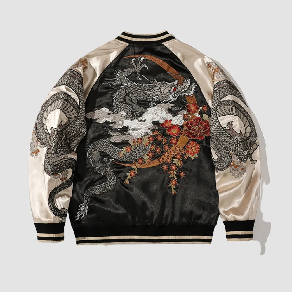 Embroidered White Fox Baseball Zipper Jacket