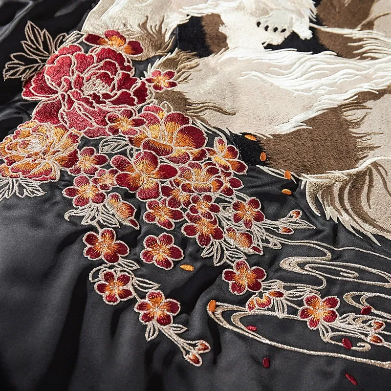 Embroidered White Fox Baseball Zipper Jacket