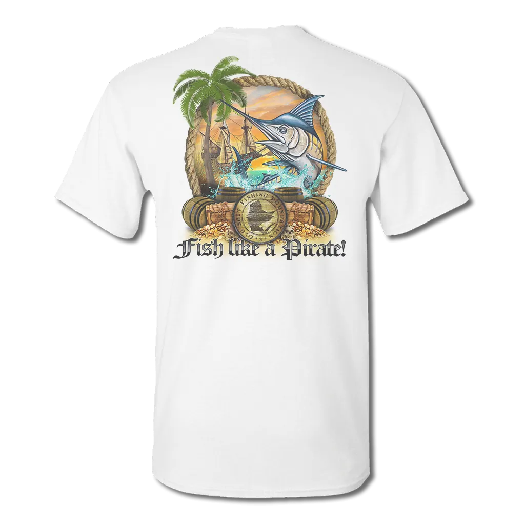 Fish Like A Pirate - Short Sleeve Cotton/Poly Fishing T-Shirt