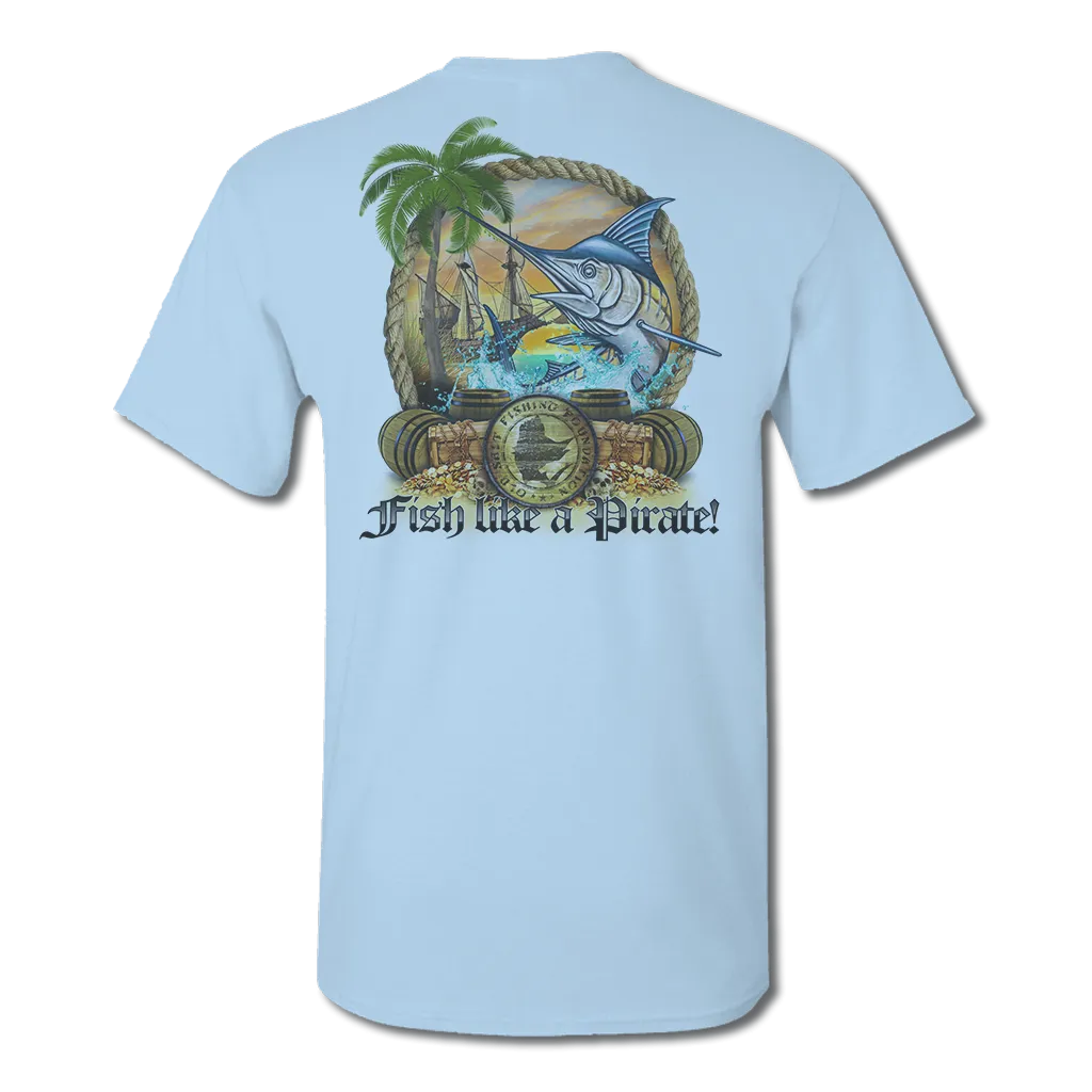 Fish Like A Pirate - Short Sleeve Cotton/Poly Fishing T-Shirt