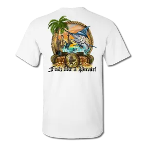 Fish Like A Pirate - Short Sleeve Performance Fishing T-Shirt (Yellow, Tan & White)