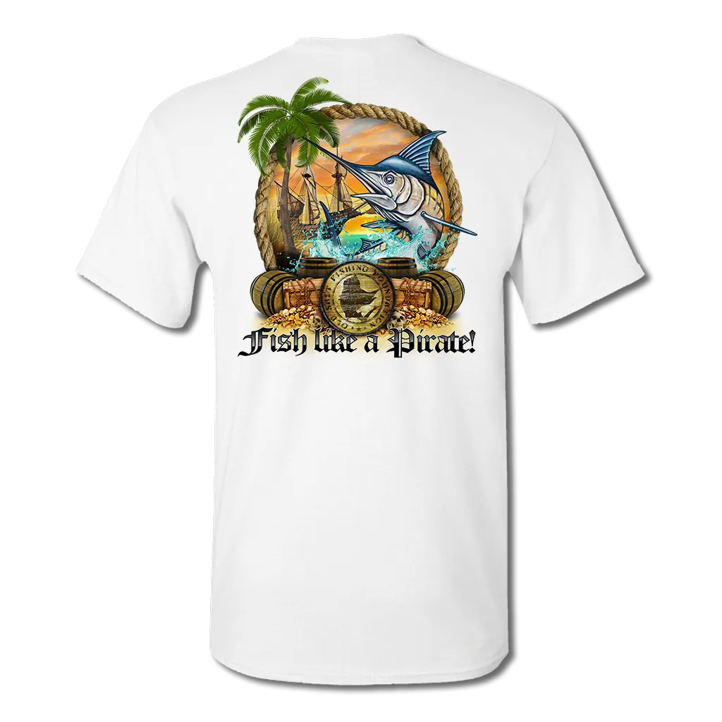 Fish Like A Pirate - Short Sleeve Performance Fishing T-Shirt (Yellow, Tan & White)