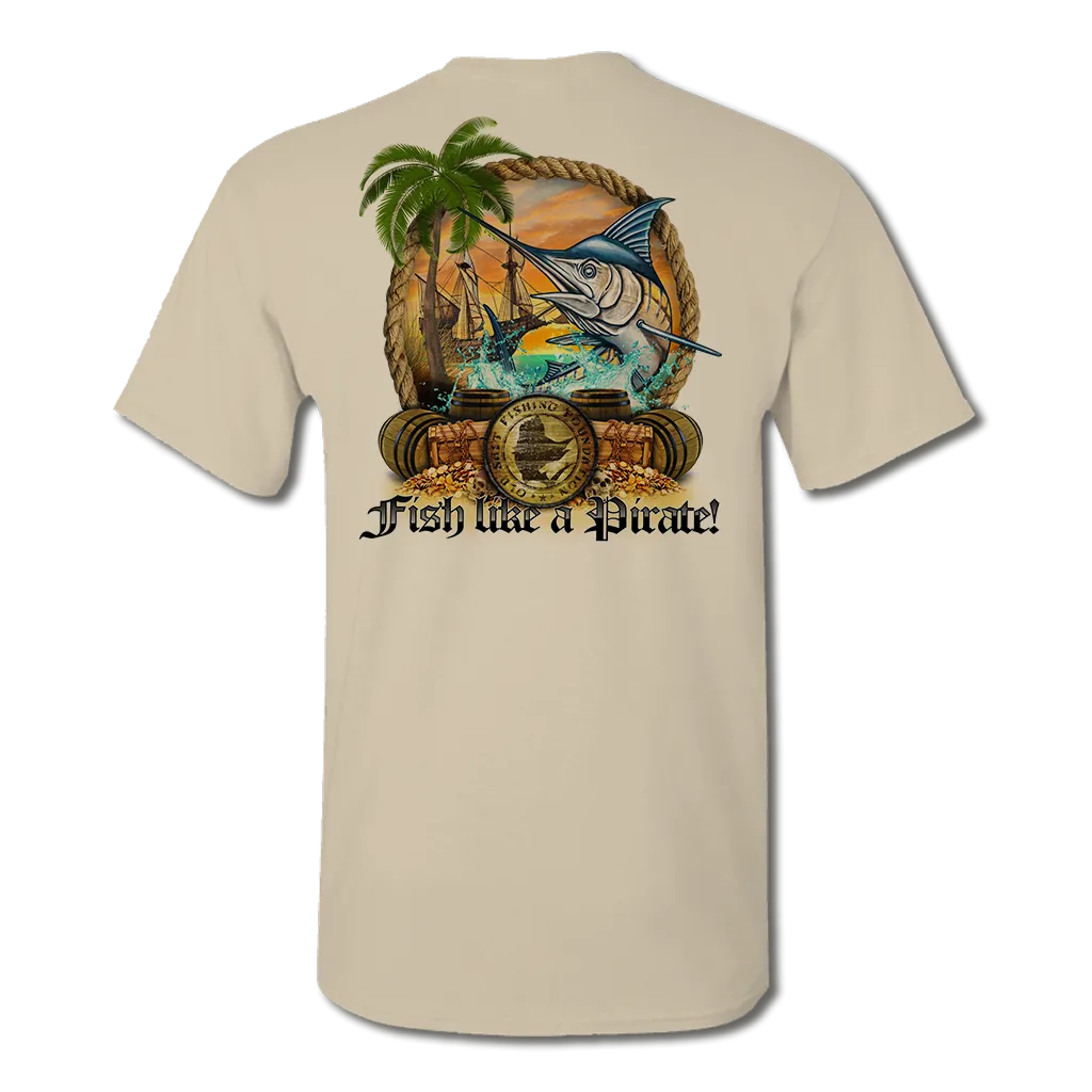 Fish Like A Pirate - Short Sleeve Performance Fishing T-Shirt (Yellow, Tan & White)