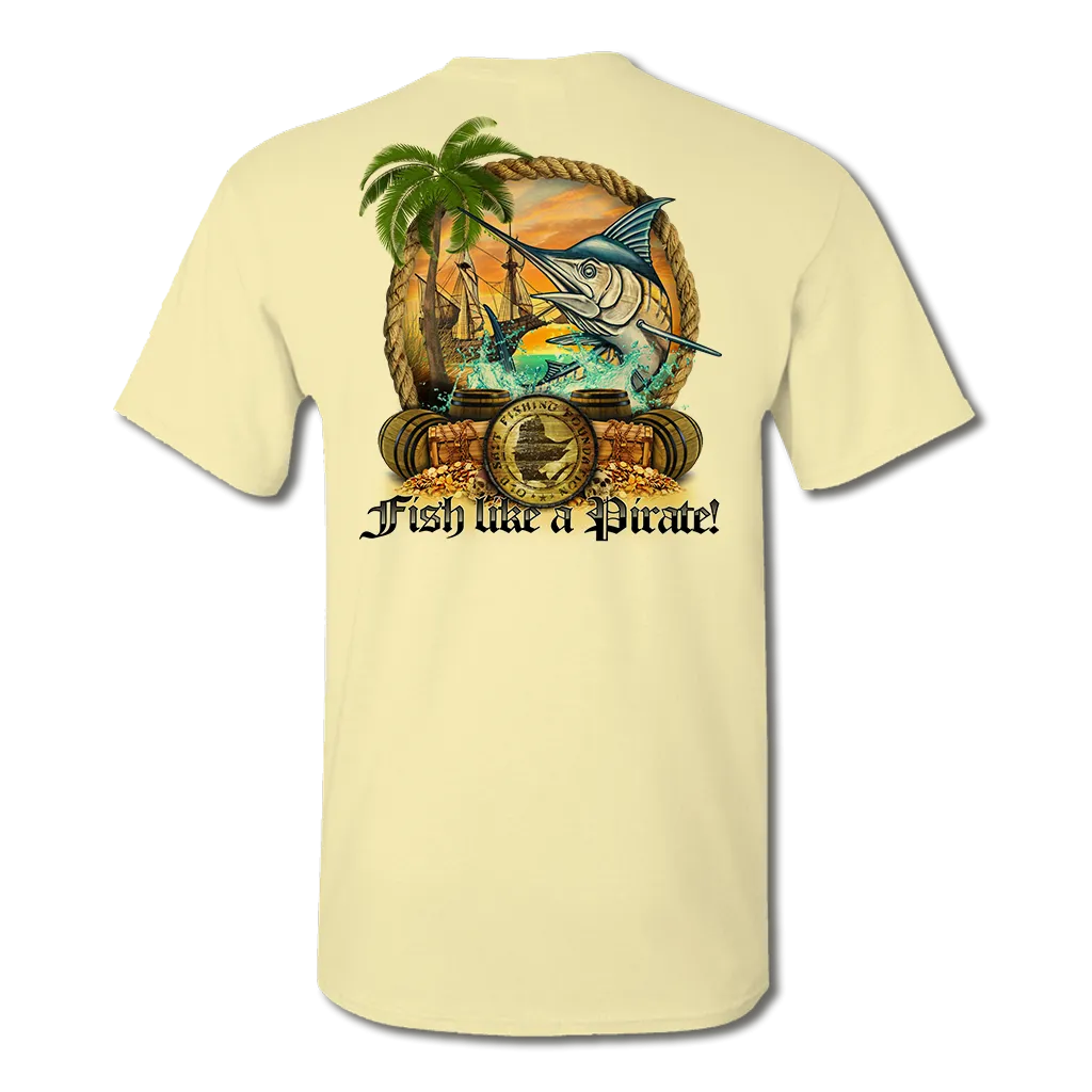 Fish Like A Pirate - Short Sleeve Performance Fishing T-Shirt (Yellow, Tan & White)