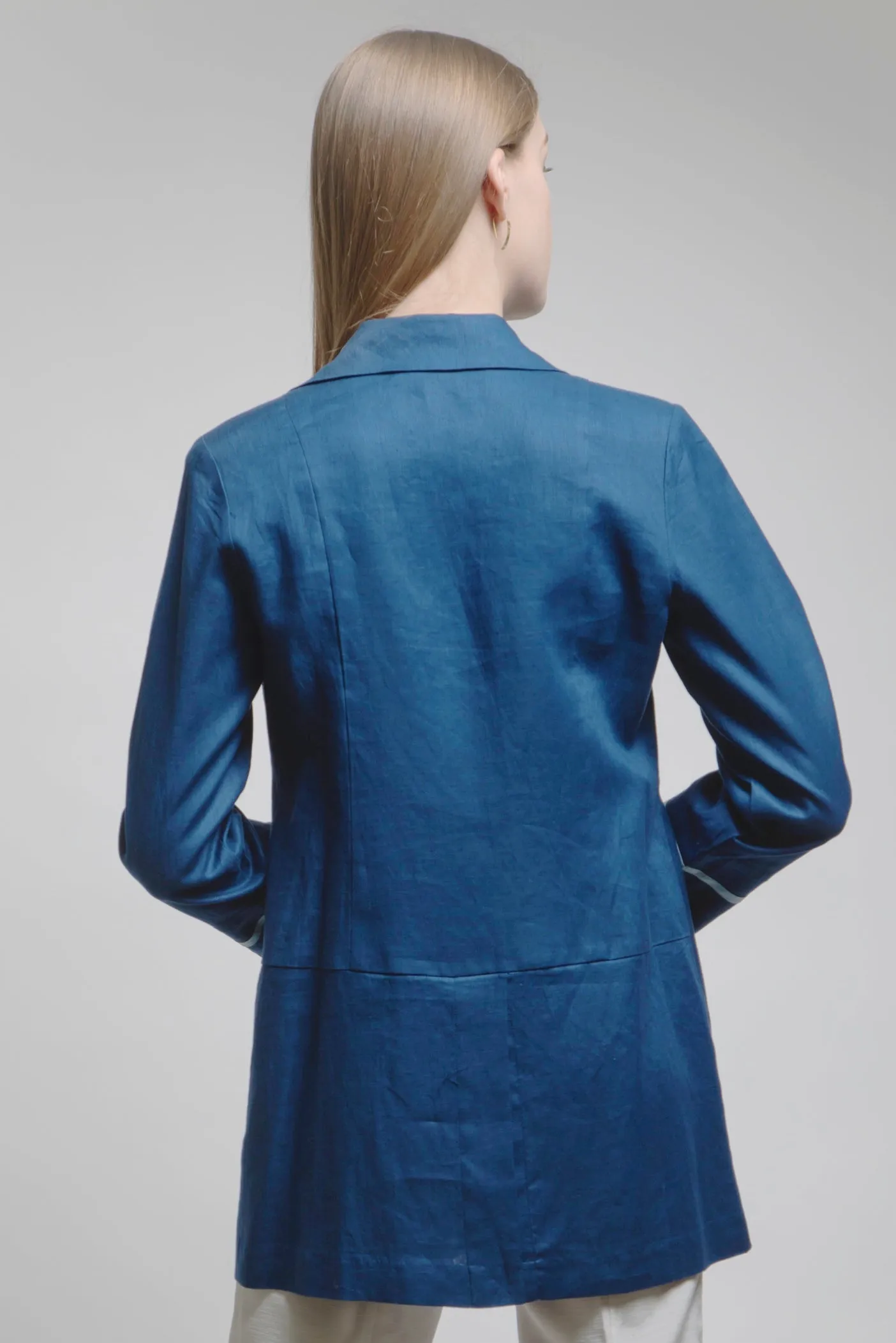 Geometric Car Coat (Navy/Ice Blue) Style 1723