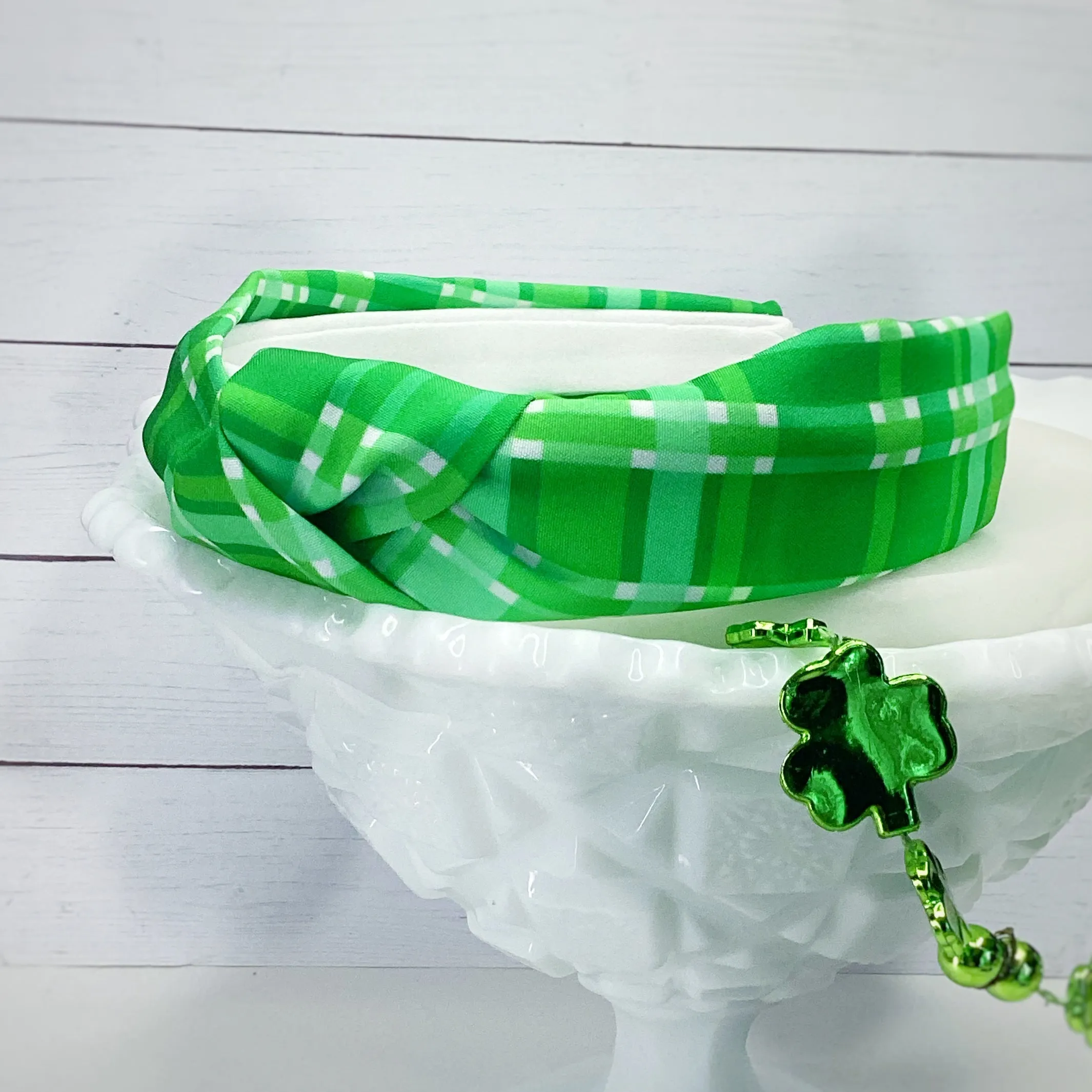 Green Plaid Bow Strip, Headband and Scrunchie Collection