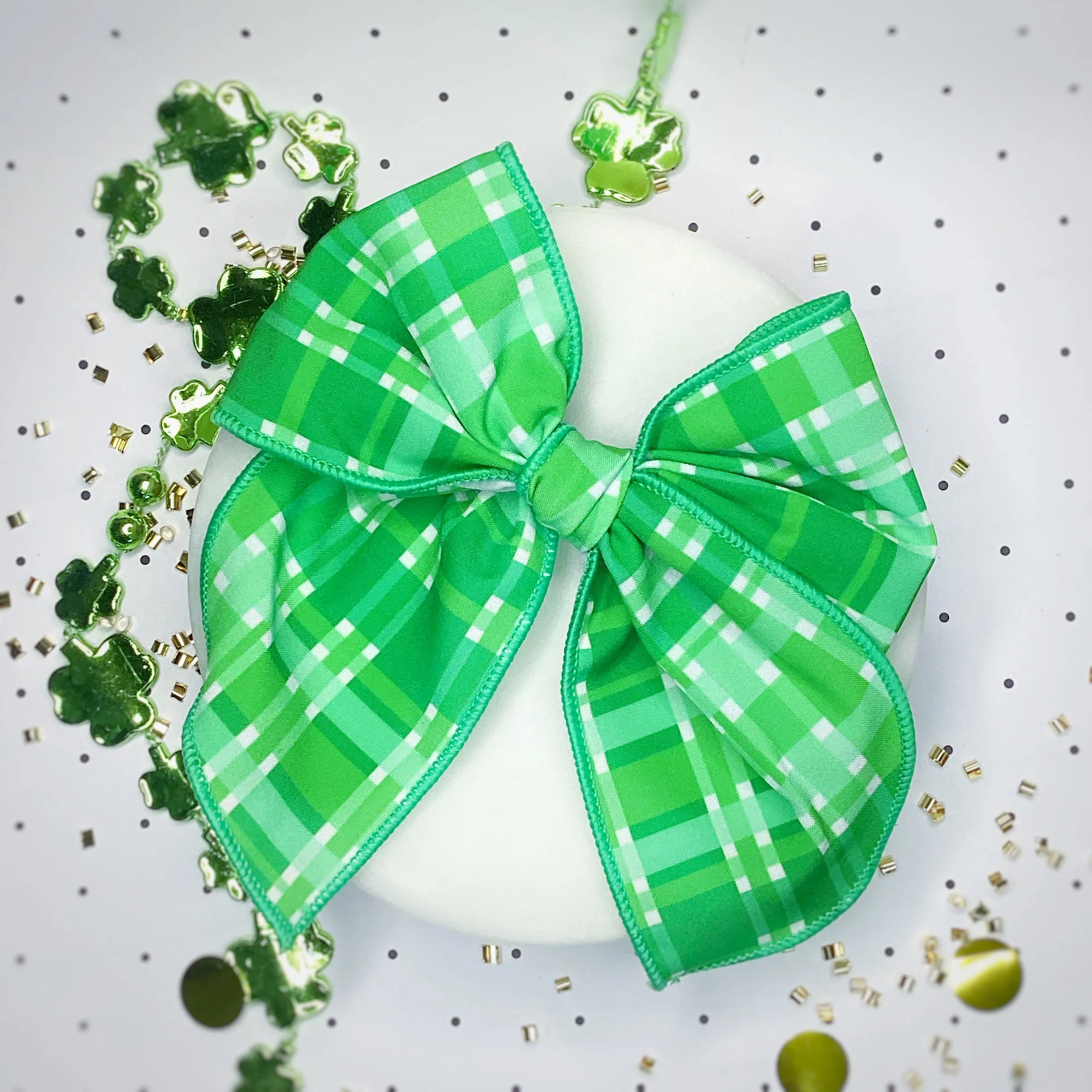 Green Plaid Bow Strip, Headband and Scrunchie Collection