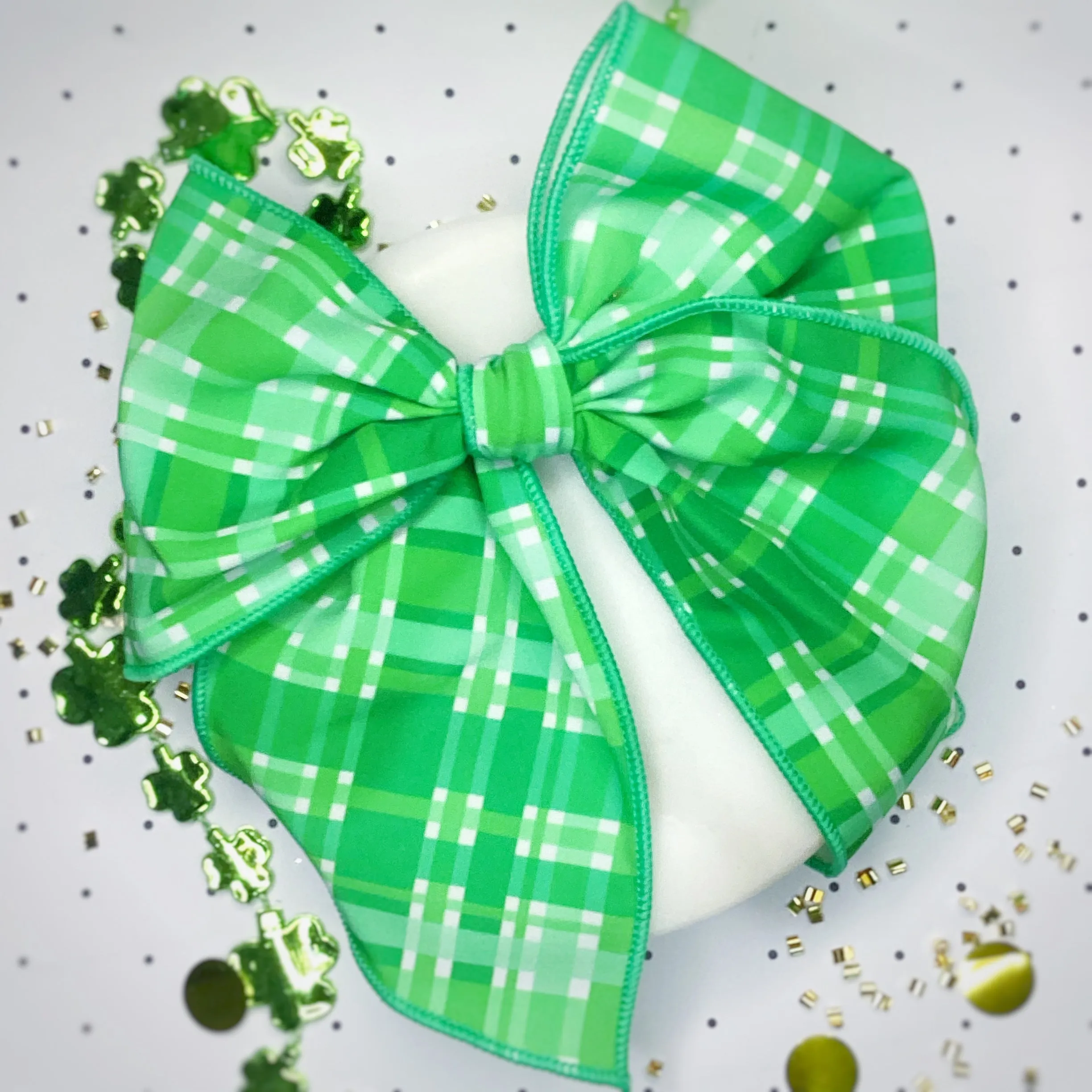 Green Plaid Bow Strip, Headband and Scrunchie Collection