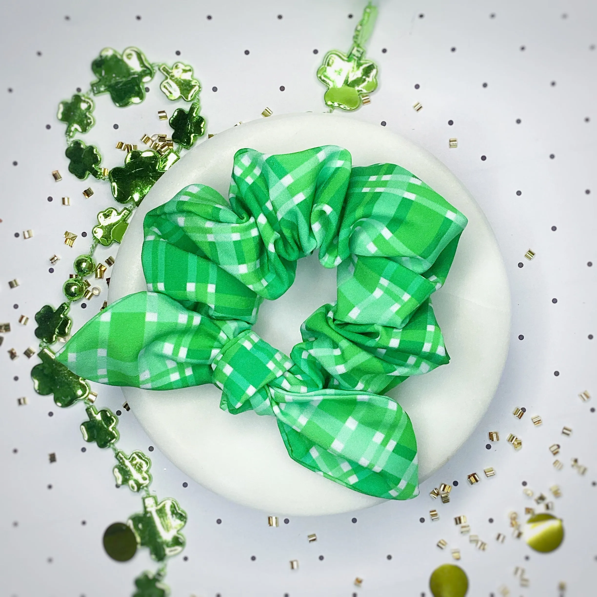 Green Plaid Bow Strip, Headband and Scrunchie Collection
