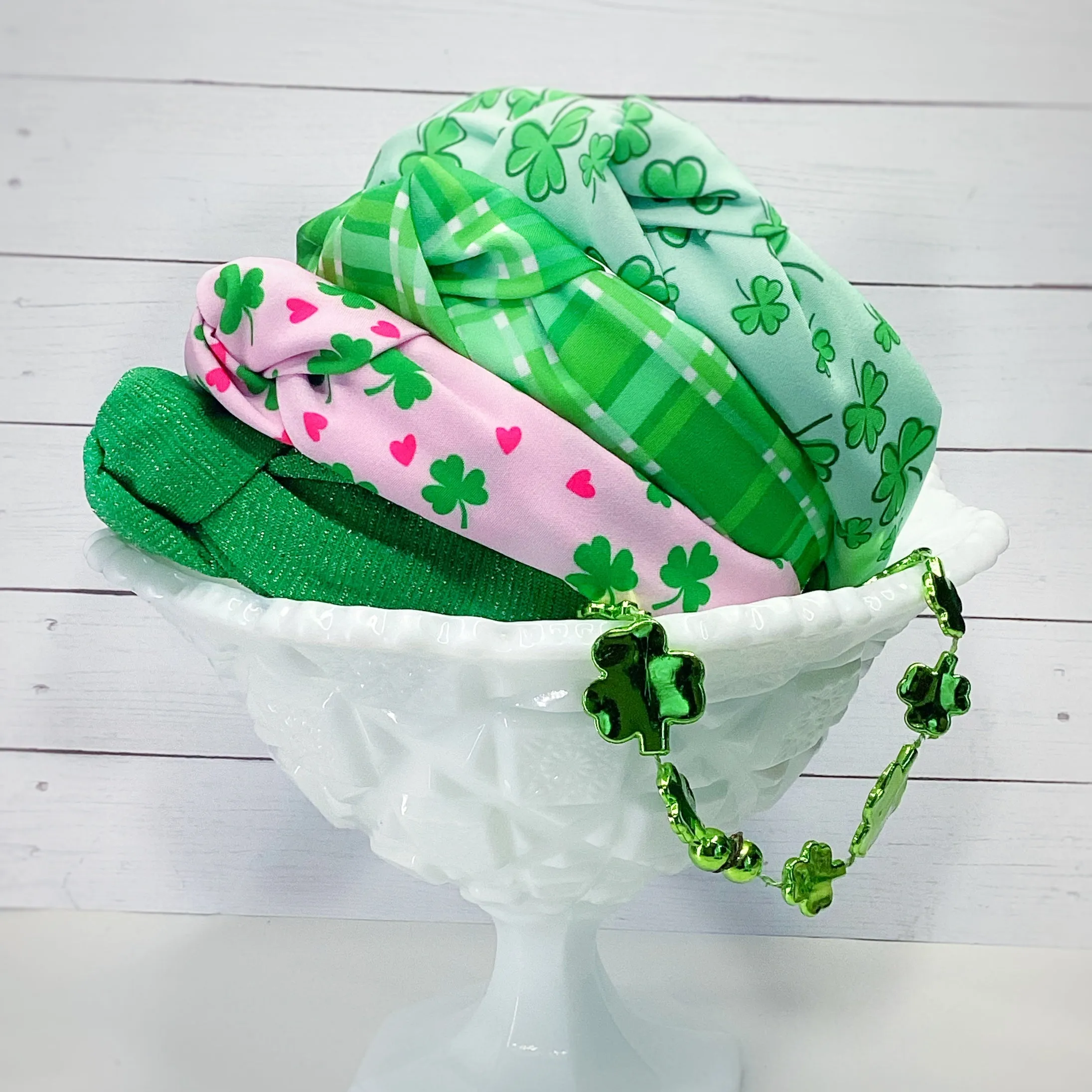 Green Plaid Bow Strip, Headband and Scrunchie Collection