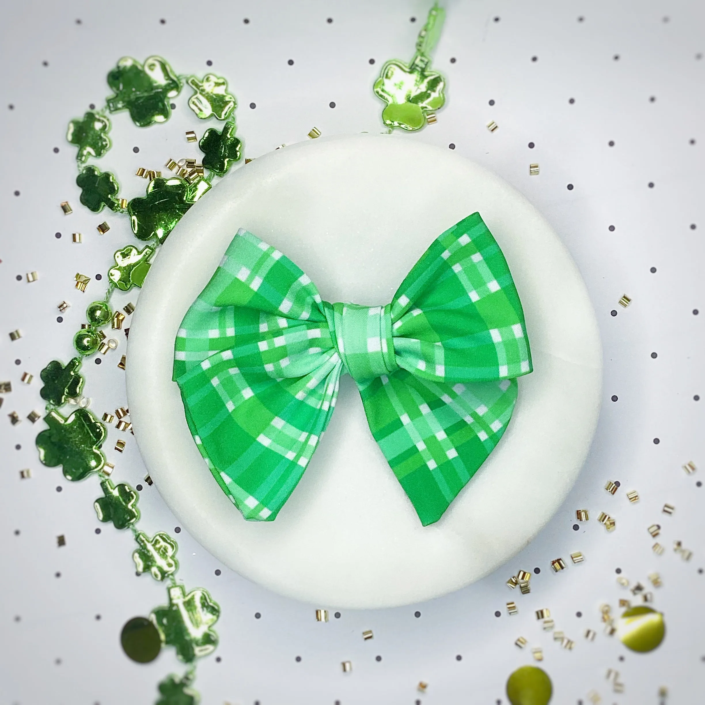 Green Plaid Bow Strip, Headband and Scrunchie Collection