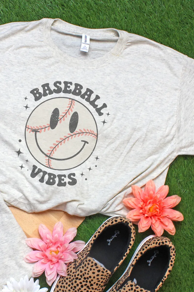 Happy Face Baseball Vibes Adult Tri-Blend T-Shirt