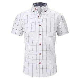 High Quality Classic Style Cotton Plaid Color Stitching Fabric Short Sleeve Casual Business Men's Shirt