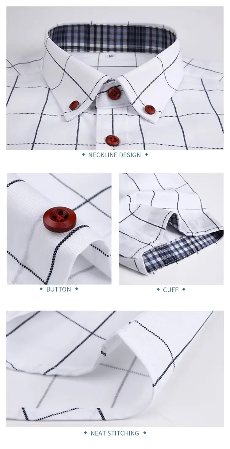 High Quality Classic Style Cotton Plaid Color Stitching Fabric Short Sleeve Casual Business Men's Shirt