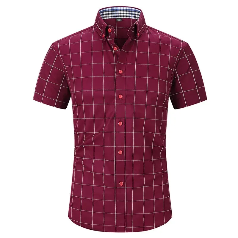 High Quality Classic Style Cotton Plaid Color Stitching Fabric Short Sleeve Casual Business Men's Shirt